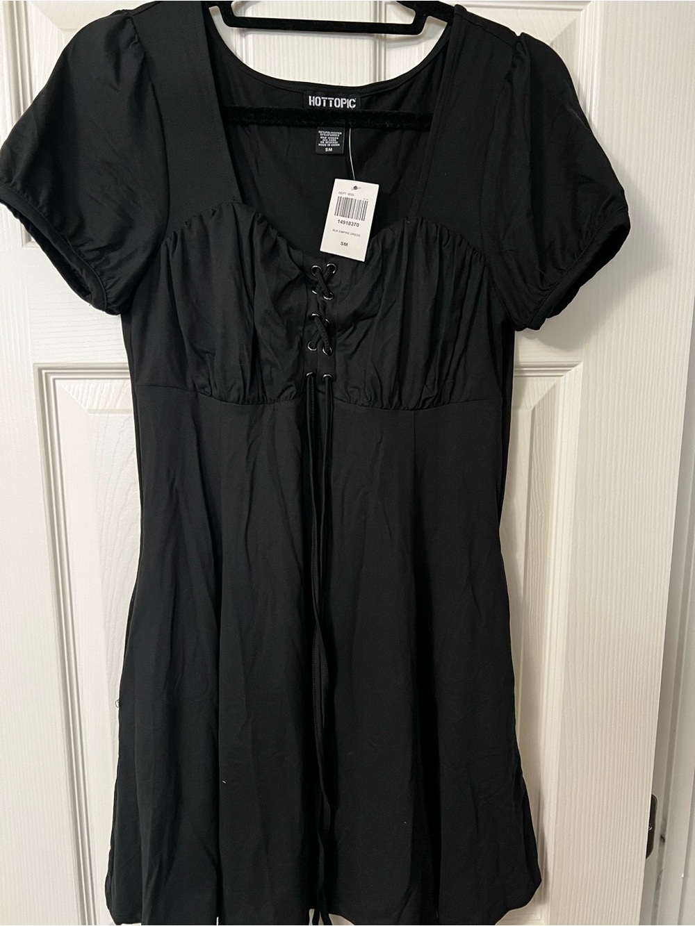 Hot Topic Black Lace-Up Empire Waist Dress